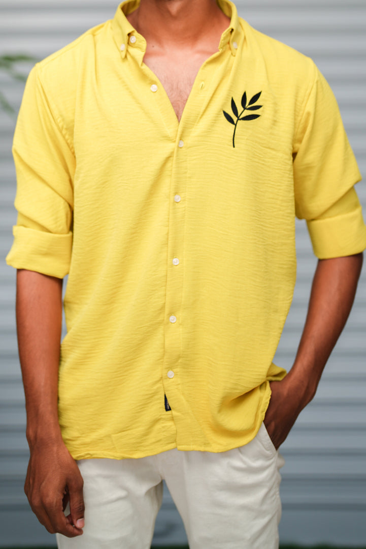 Men's Embroidered Cotton Linen Shirt | Lightweight & Comfortable - Yellow