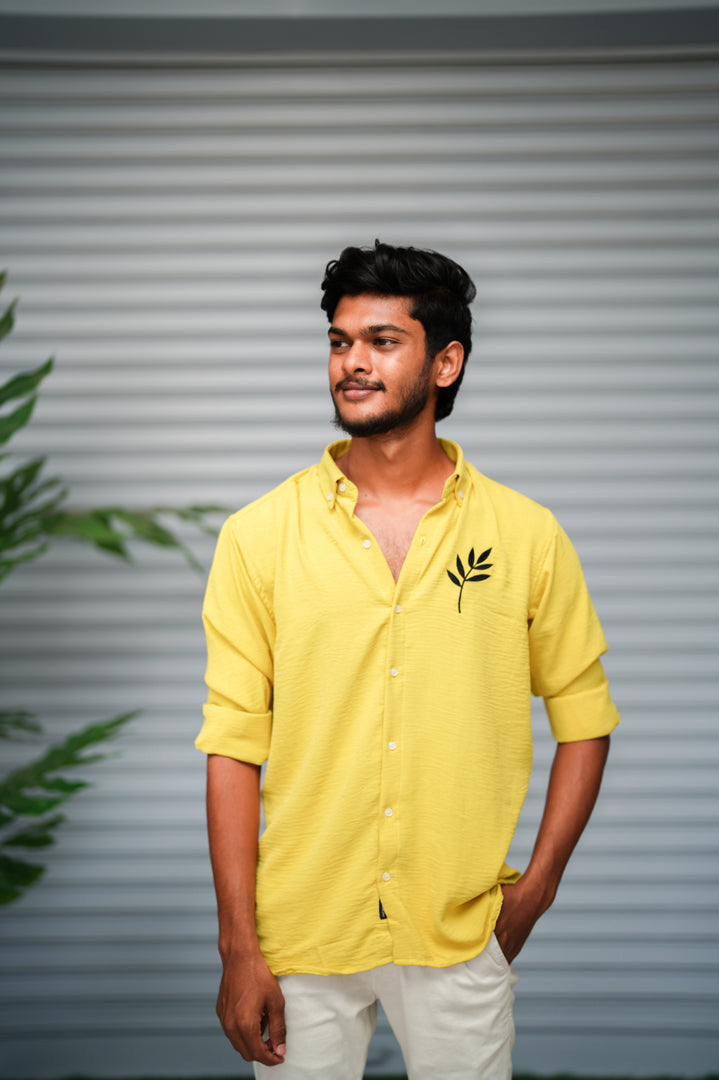 Men's Embroidered Cotton Linen Shirt | Lightweight & Comfortable - Yellow