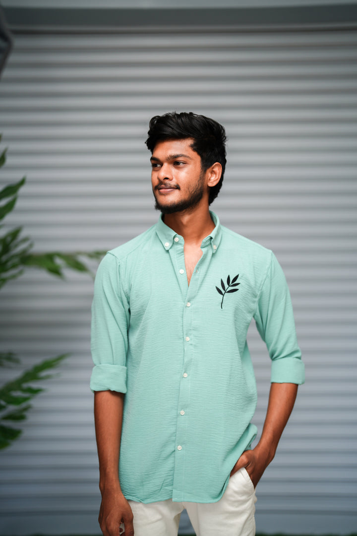 Men's Embroidered Cotton Linen Shirt | Lightweight & Comfortable - Mint Green