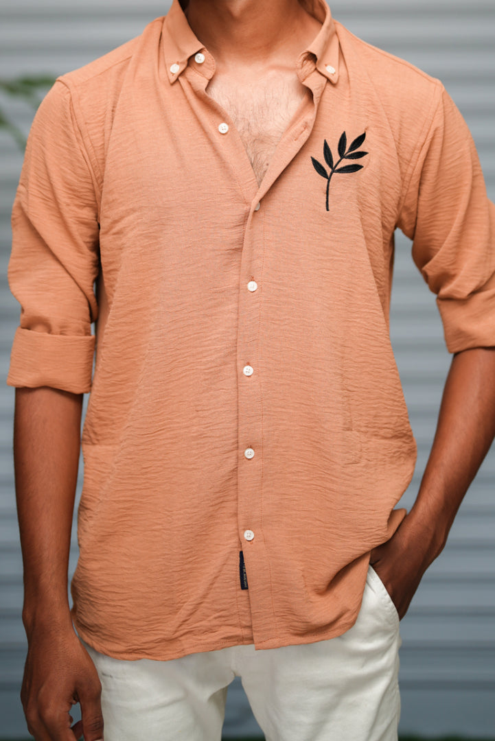 Men's Embroidered Cotton Linen Shirt | Lightweight & Comfortable - Peach