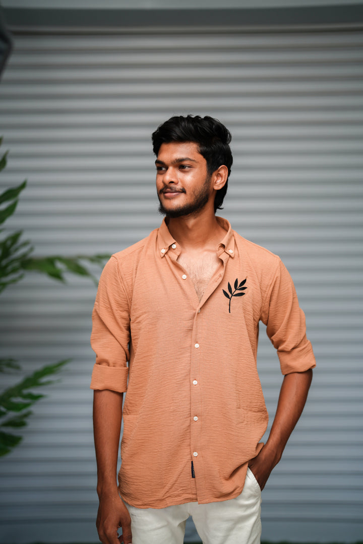 Men's Embroidered Cotton Linen Shirt | Lightweight & Comfortable - Peach