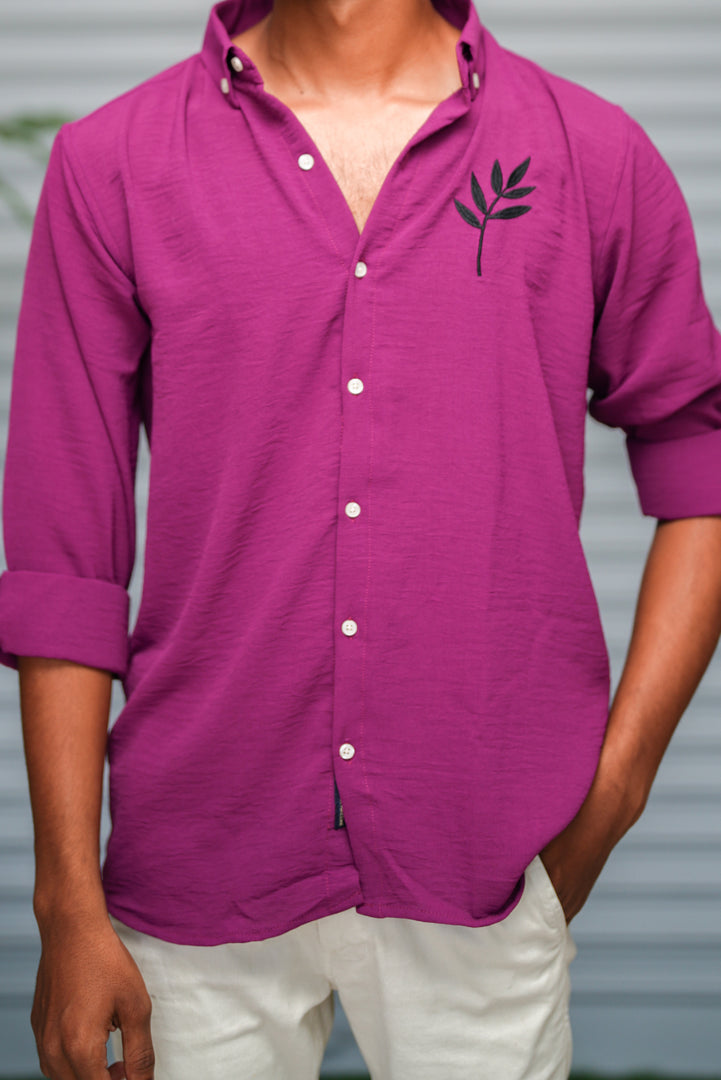 Men's Embroidered Cotton Linen Shirt | Lightweight & Comfortable - Purple