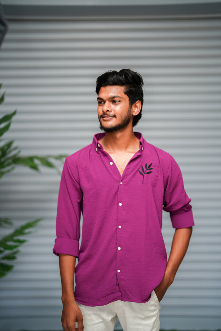 Men's Embroidered Cotton Linen Shirt | Lightweight & Comfortable - Purple
