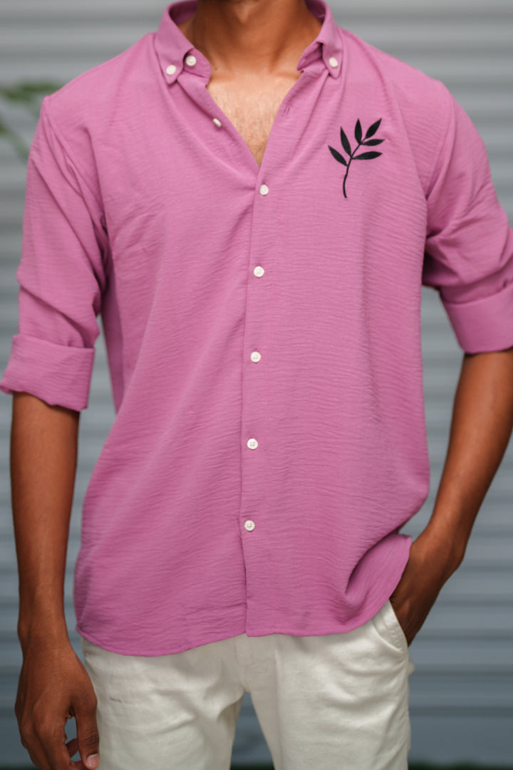 Men's Embroidered Cotton Linen Shirt | Lightweight & Comfortable - Orchid Pink