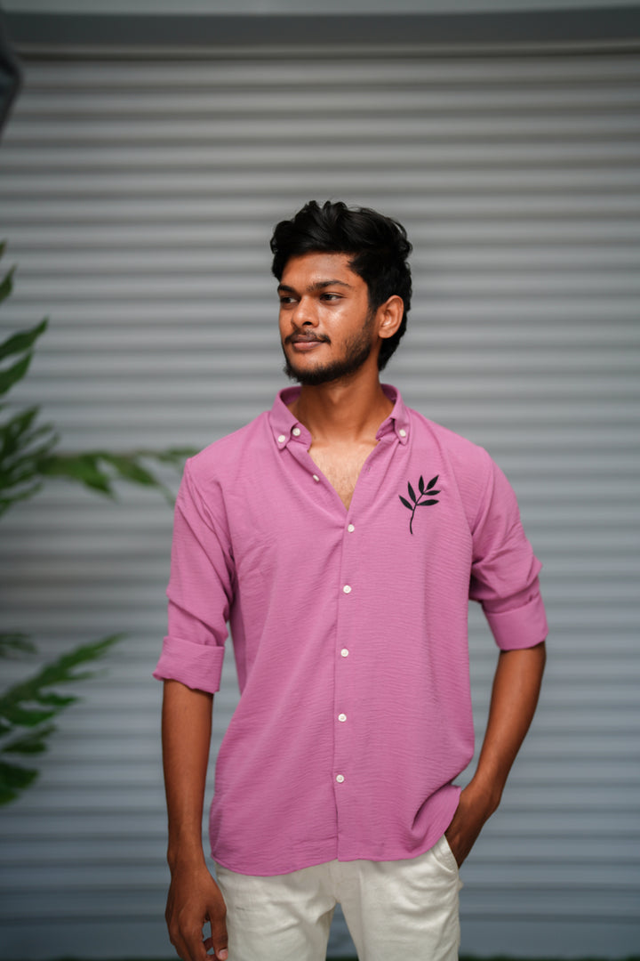 Men's Embroidered Cotton Linen Shirt | Lightweight & Comfortable - Orchid Pink