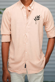 Men's Embroidered Cotton Linen Shirt | Lightweight & Comfortable - Cream ORANGE