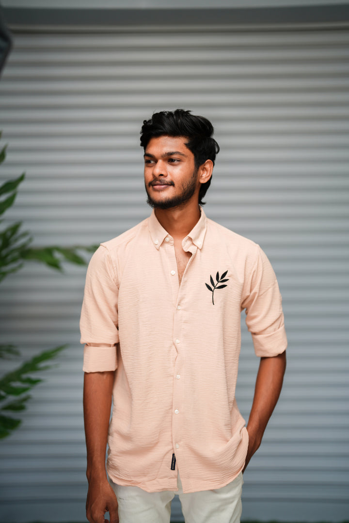 Men's Embroidered Cotton Linen Shirt | Lightweight & Comfortable - Cream