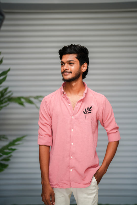 Men's Embroidered Cotton Linen Shirt | Lightweight & Comfortable - Blush Pink – 7MAN Men's Fashion India