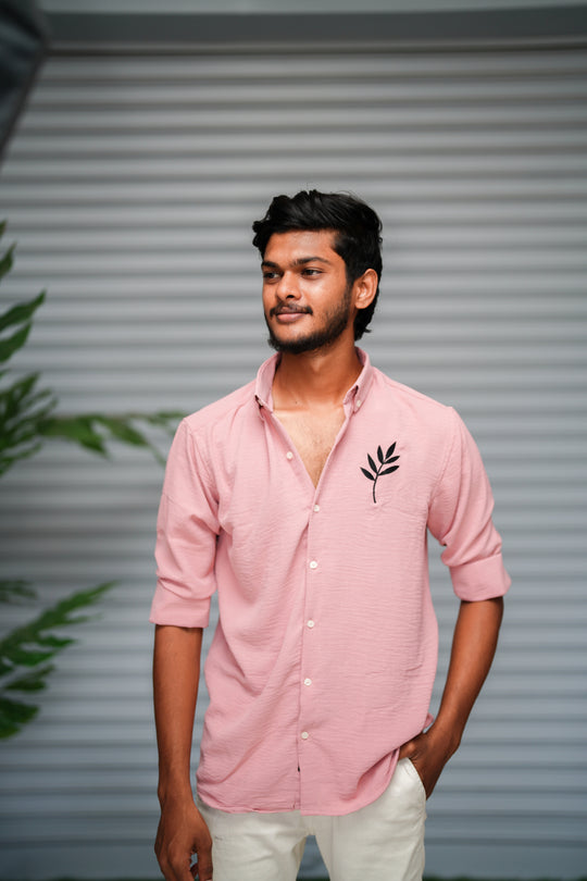 Men's Embroidered Cotton Linen Shirt | Lightweight & Comfortable - Baby Pink – 7MAN Men's Fashion India