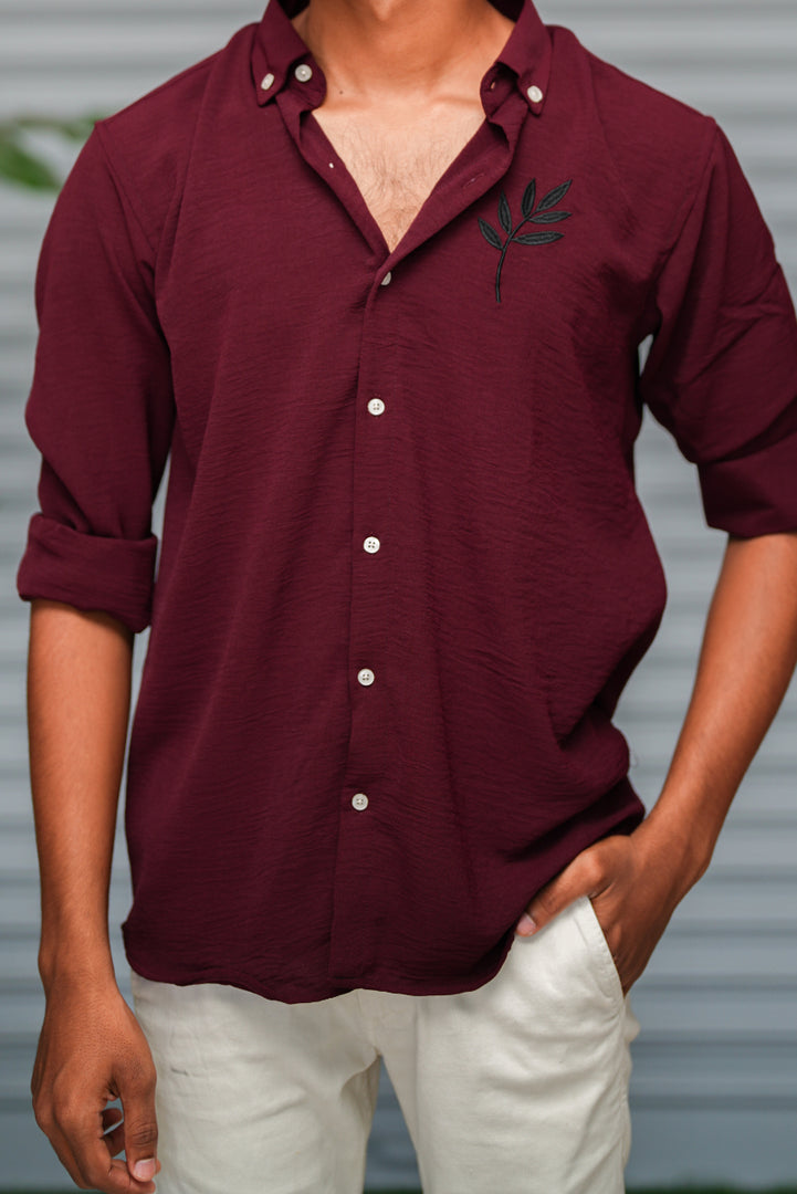Men's Embroidered Cotton Linen Shirt | Lightweight & Comfortable - Wine