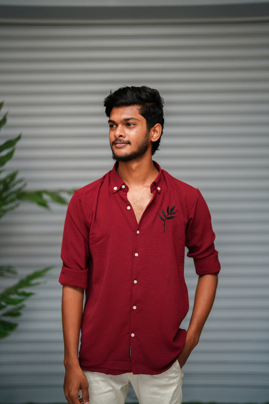 Men's Embroidered Cotton Linen Shirt | Lightweight & Comfortable - Maroon – 7MAN Men's Fashion India