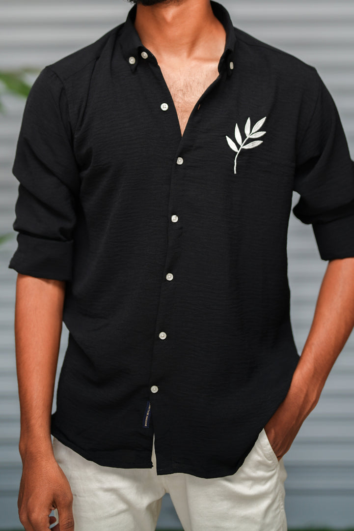 Men's Embroidered Cotton Linen Shirt | Lightweight & Comfortable - Black