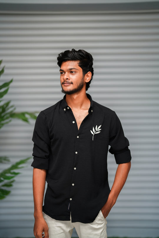 Men's Embroidered Cotton Linen Shirt | Lightweight & Comfortable - Black – 7MAN Men's Fashion India