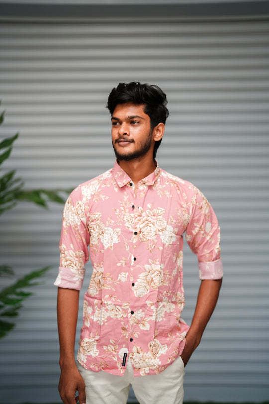 Men's Floral Printed Casual Shirt | Slim Fit Full Sleeve Cotton Blend Shirt - Blush Pink – 7MAN Men's Fashion India