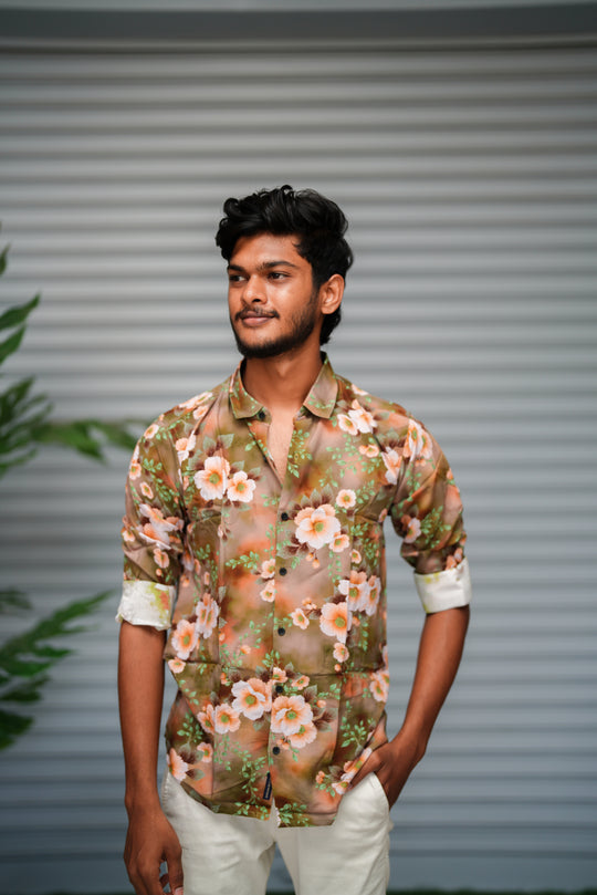Men's Floral Printed Casual Shirt | Premium Slim Fit Full Sleeve Shirt - Olive Green – 7MAN Men's Fashion India