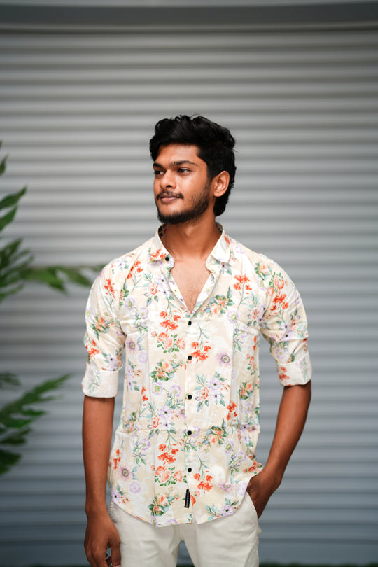 Men's Floral Printed Casual Shirt | Designer Slim Fit Floral Shirt - Ivory – 7MAN Men's Fashion India