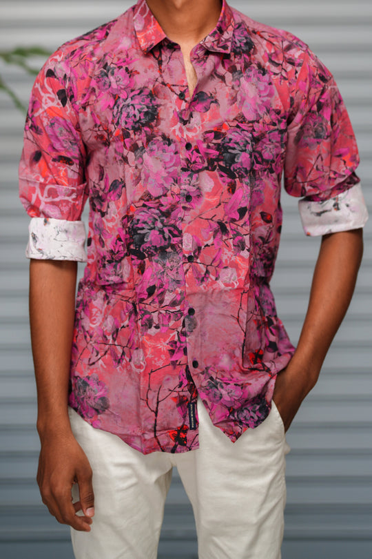Men's Floral Printed Casual Shirt | Premium Full Sleeve Floral Shirt - Magenta – alternate view – 7MAN India