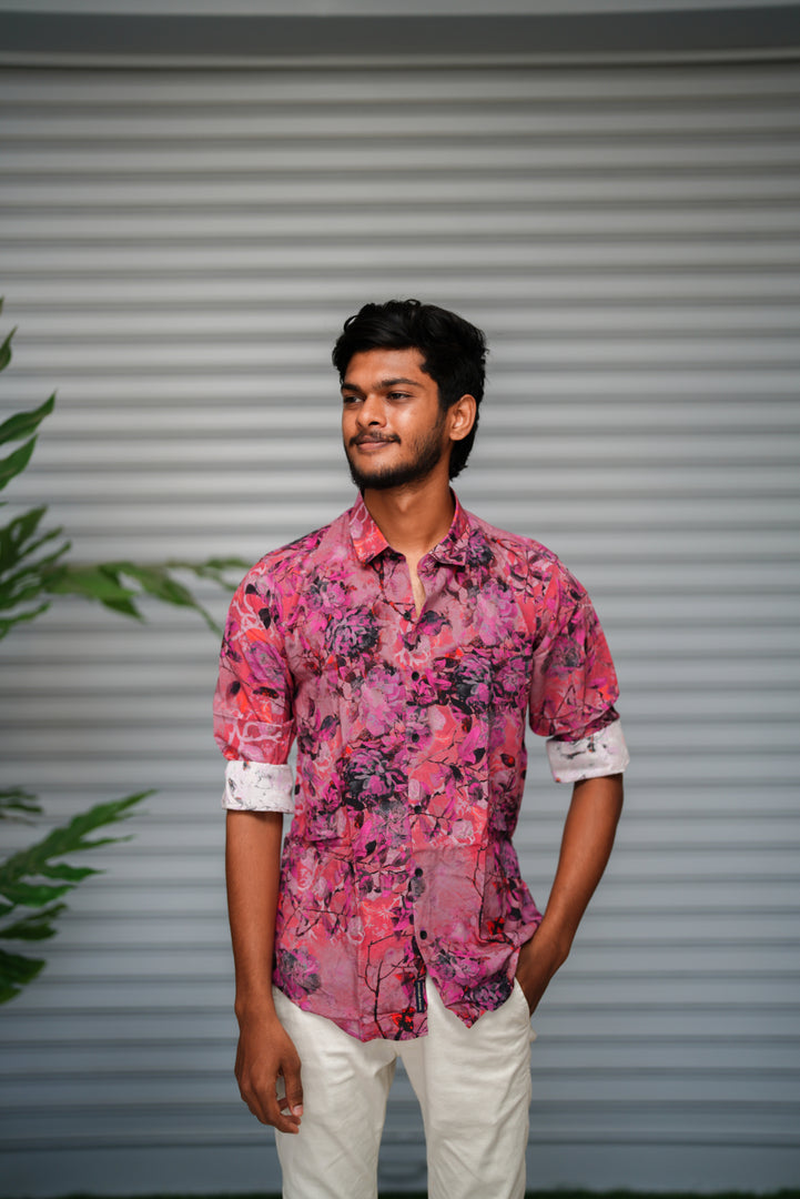 Men's Floral Printed Casual Shirt | Premium Full Sleeve Floral Shirt - Magenta