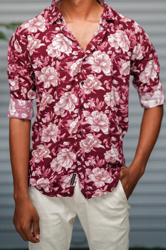 Men's Floral Printed Casual Shirt | Premium Party Wear Slim Fit Shirt - Wine – alternate view – 7MAN India