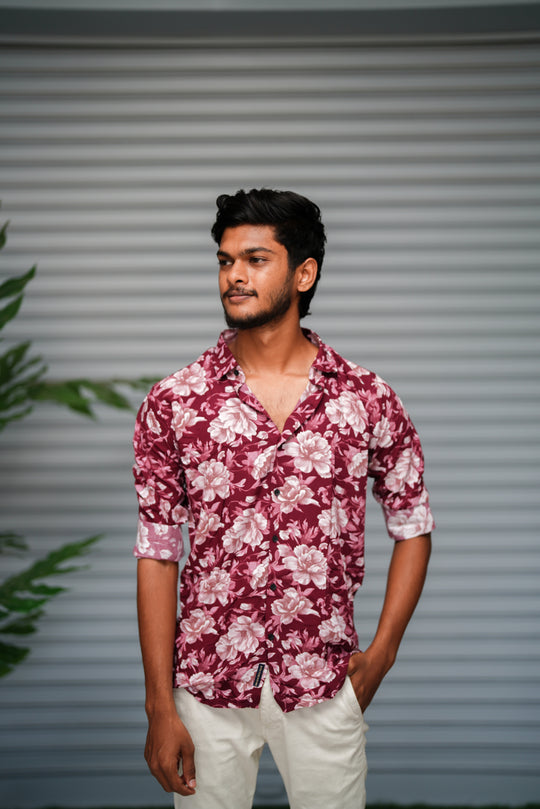 Men's Floral Printed Casual Shirt | Premium Party Wear Slim Fit Shirt - Wine – 7MAN Men's Fashion India