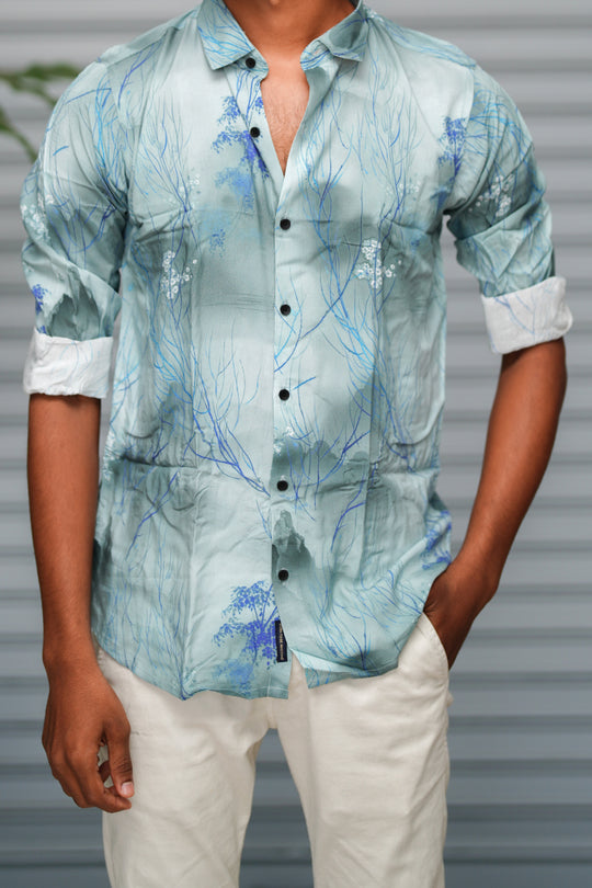 Men's Abstract Printed Casual Shirt | Slim Fit Full Sleeve Premium Shirt -  Mint Green – alternate view – 7MAN India