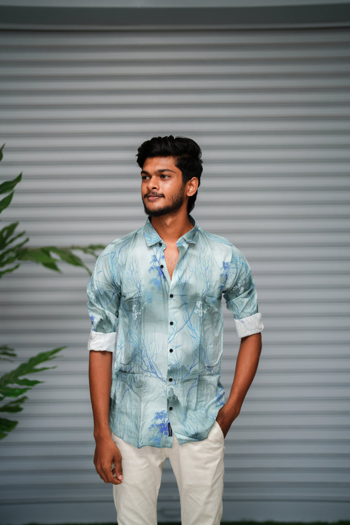 Men's Abstract Printed Casual Shirt | Slim Fit Full Sleeve Premium Shirt -  Mint Green