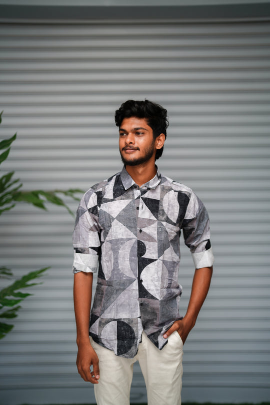 Men's Geometric Printed Casual Shirt | Slim Fit Designer Full Sleeve Shirt - Grey – 7MAN Men's Fashion India