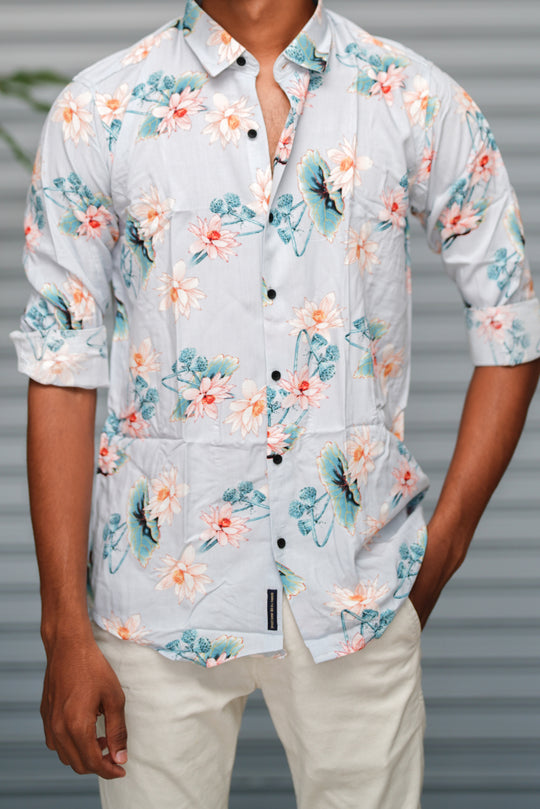 Men's  Floral Printed Casual Shirt | Premium Slim Fit Party Wear Shirt - Ice Blue – alternate view – 7MAN India