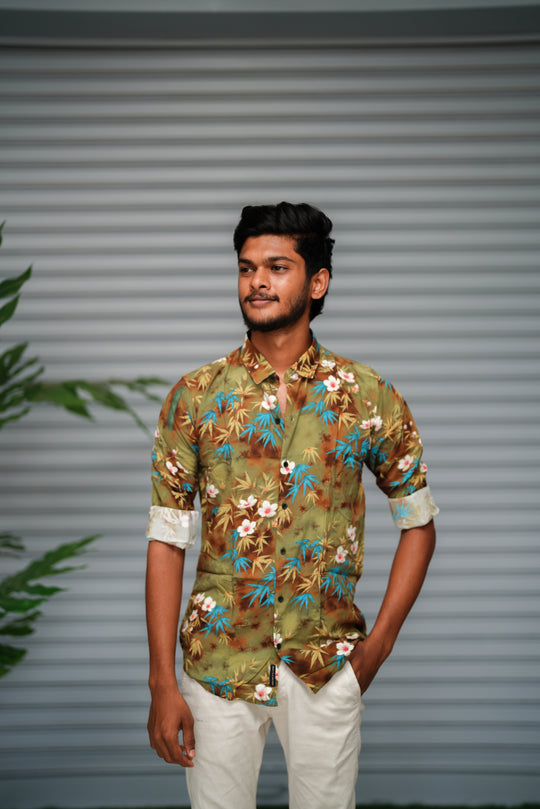 Men's Tropical Printed Casual Shirt | Premium Slim Fit Hawaiian Style Shirt - Olive – 7MAN Men's Fashion India