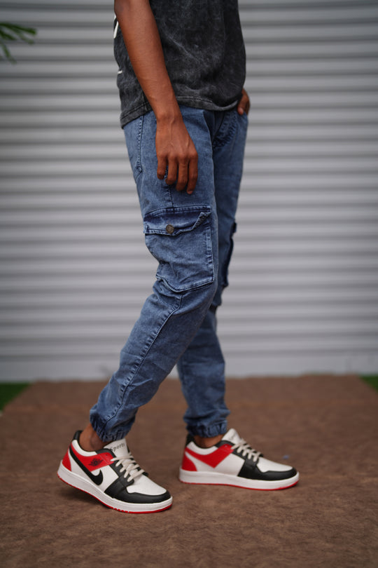 Men's Cargo Jogger Jeans | Slim Fit Stretch Denim Cargo Pants - Stone Blue – 7MAN Men's Fashion India