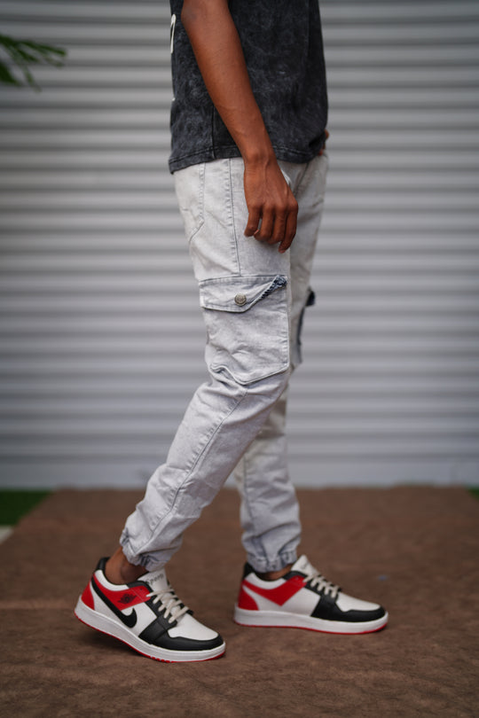 Men's Cargo Jogger Jeans | Slim Fit Stretch Denim Cargo Pants for Men - Ice Grey – 7MAN Men's Fashion India