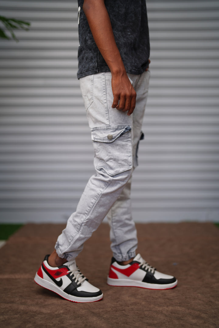Men's Cargo Jogger Jeans | Slim Fit Stretch Denim Cargo Pants for Men - Ice Grey