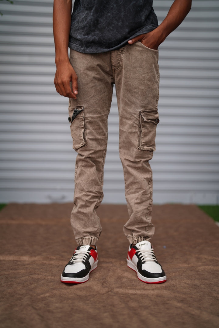Men's Cargo Jogger Jeans | Premium Slim Fit Cargo Denim Pants - Khaki Brown