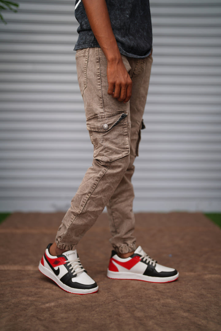 Men's Cargo Jogger Jeans | Premium Slim Fit Cargo Denim Pants - Khaki Brown