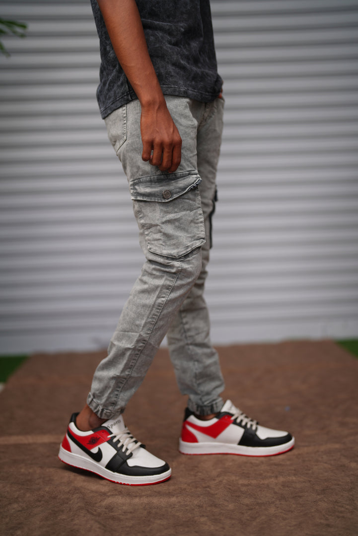 Men's Cargo Jogger Jeans | Stretch Slim Fit Cargo Denim Pants for Men - Ash Grey