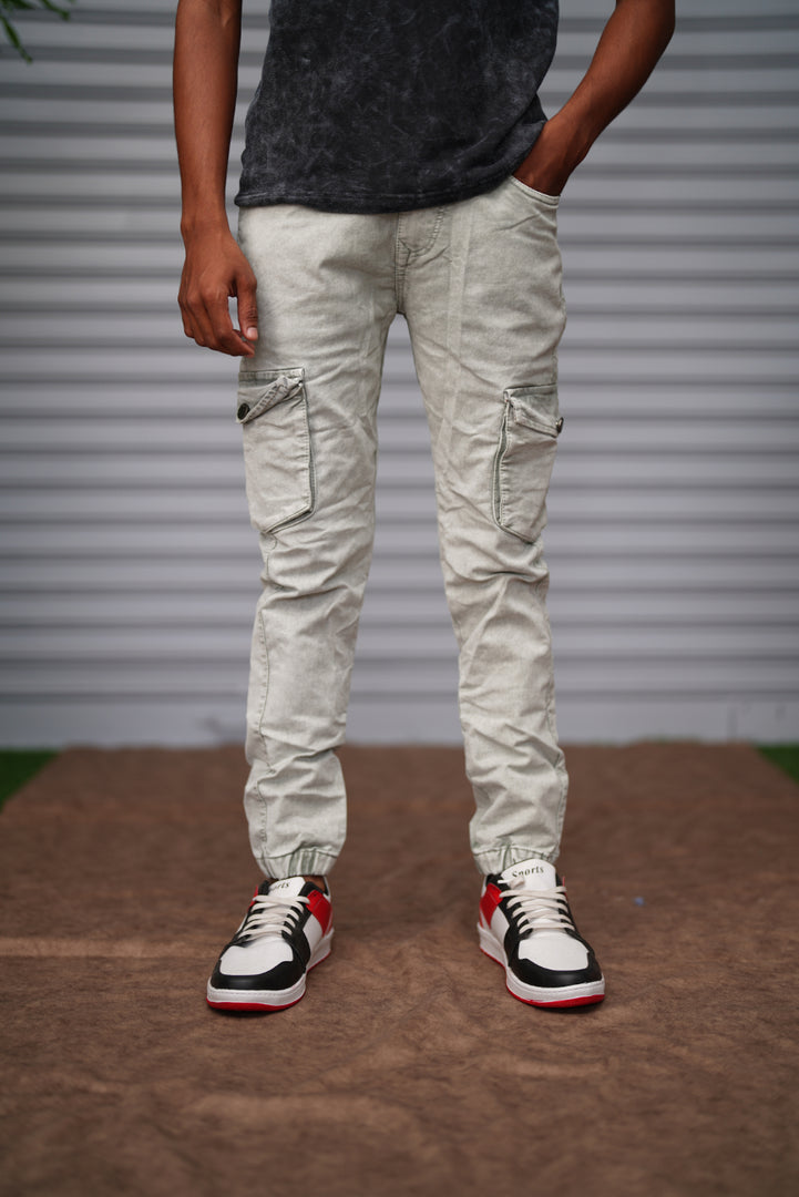 Men's  Cargo Jogger Jeans | Premium Slim Fit Denim Cargo Pants - Light Beige