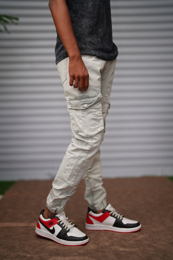 Men's  Cargo Jogger Jeans | Premium Slim Fit Denim Cargo Pants - Light Beige