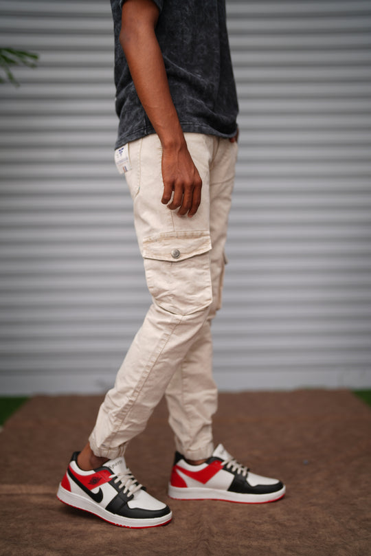 Men's Cargo Jogger Jeans | Premium Stretch Slim Fit Cargo Pants - Sand Beige – 7MAN Men's Fashion India