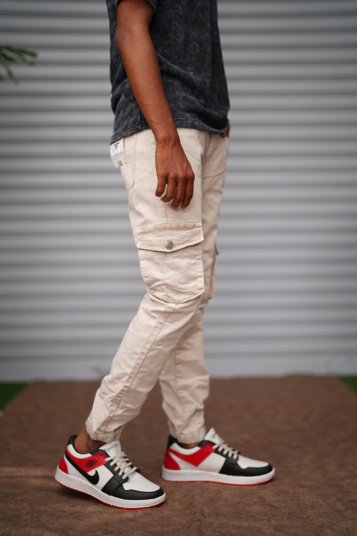 Men's Cargo Jogger Jeans | Premium Stretch Slim Fit Cargo Pants - Sand Beige