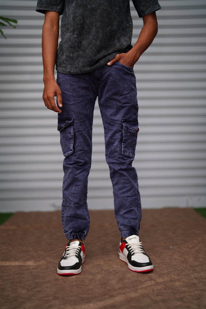 Men's Cargo Jogger Jeans | Slim Fit Stretch Denim Cargo Pants -  Indigo Blue