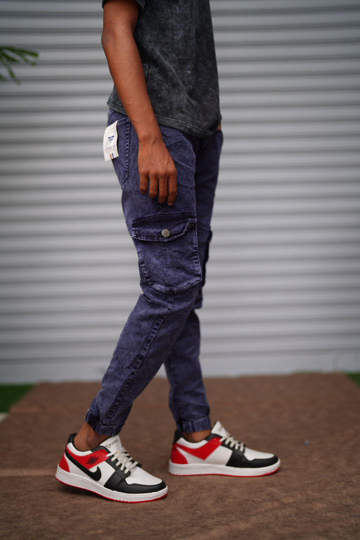 Men's Cargo Jogger Jeans | Slim Fit Stretch Denim Cargo Pants -  Indigo Blue