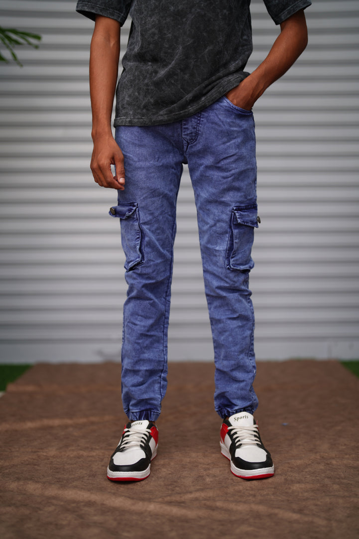 Men's Cargo Jogger Jeans | Stretch Slim Fit Denim Cargo Joggers for Men -  Royal Blue