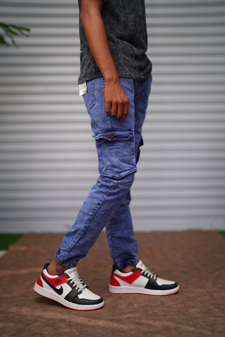 Men's Cargo Jogger Jeans | Stretch Slim Fit Denim Cargo Joggers for Men -  Royal Blue