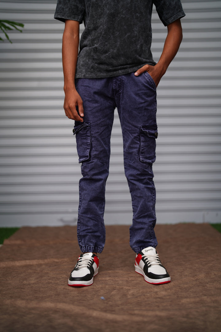 Men's Cargo Jogger Jeans | Premium Stretch Slim Fit Denim Cargo Pants - Deep Indigo