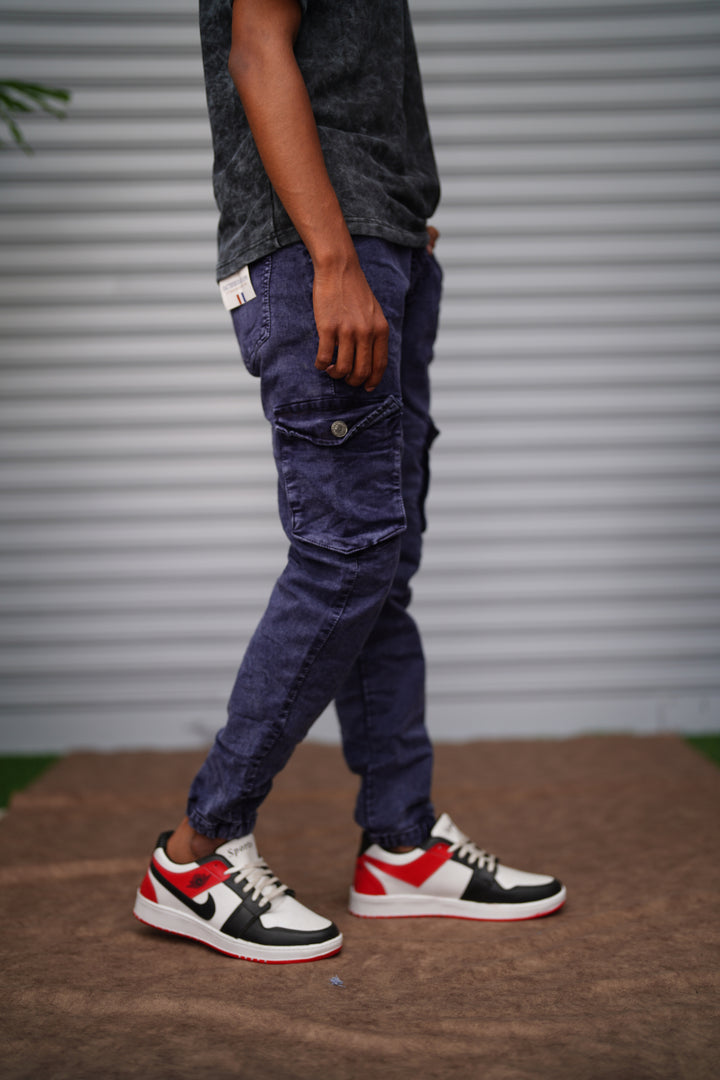 Men's Cargo Jogger Jeans | Premium Stretch Slim Fit Denim Cargo Pants - Deep Indigo