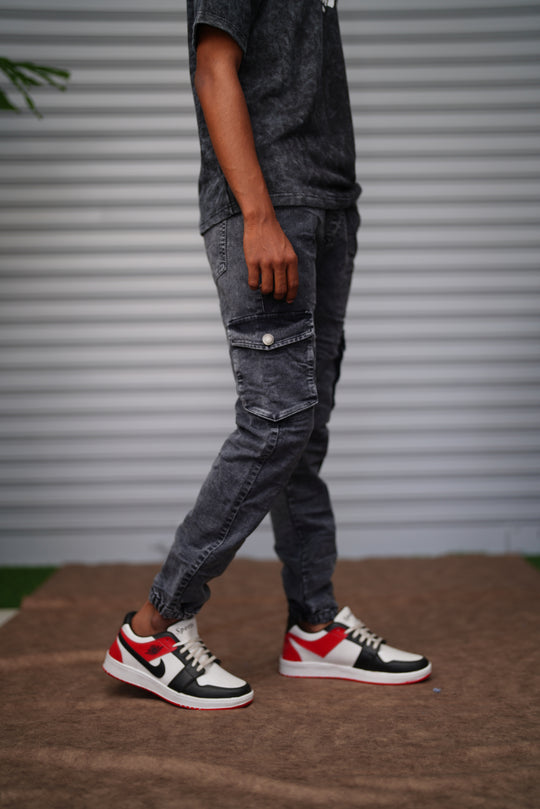 Men's Cargo Jogger Jeans | Slim Fit Stretch Washed Denim Cargo Pants -  Charcoal Grey – 7MAN Men's Fashion India