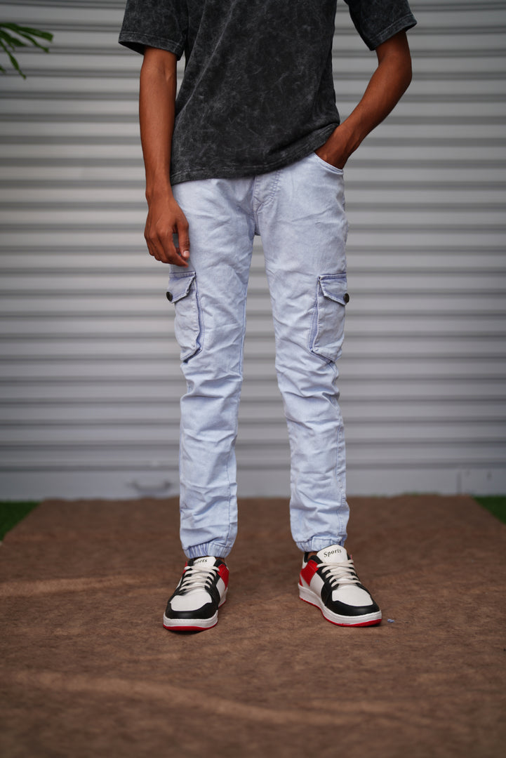 Men'sCargo Jogger Jeans | Premium Slim Fit Stretch Denim Cargo Pants -  Sky Blue