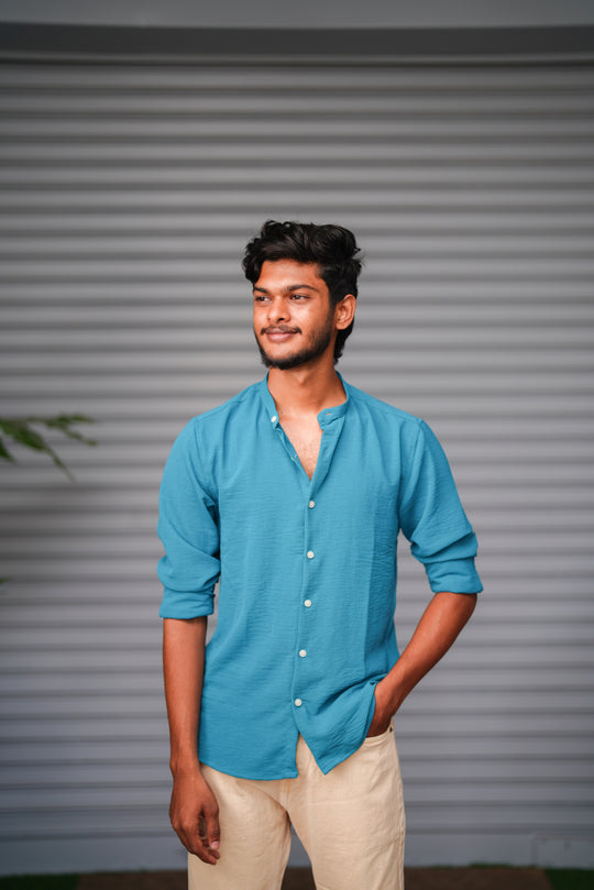 Soft Linen Shirt for Men – Lightweight Casual Full Sleeve Shirt - Sky Blue – 7MAN Men's Fashion India