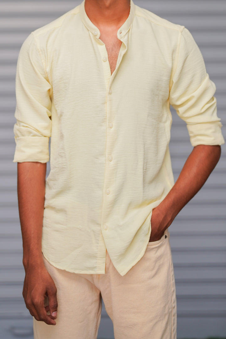 Soft Linen Shirt for Men – Lightweight Casual Full Sleeve Shirt - Light Yellow