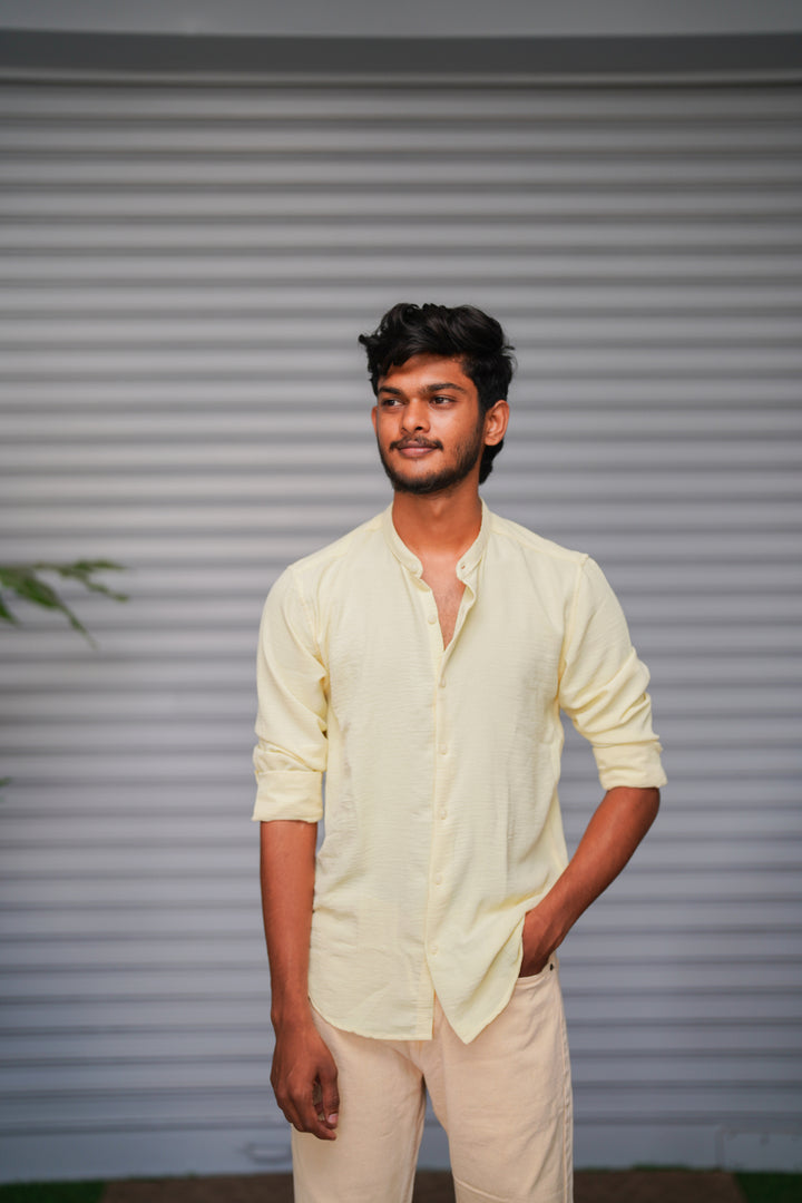 Soft Linen Shirt for Men – Lightweight Casual Full Sleeve Shirt - Light Yellow